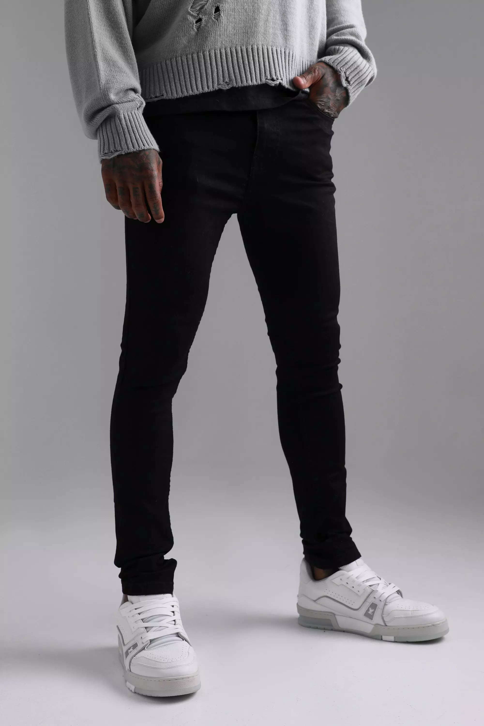 Black skinny stretch jeans mens cheap