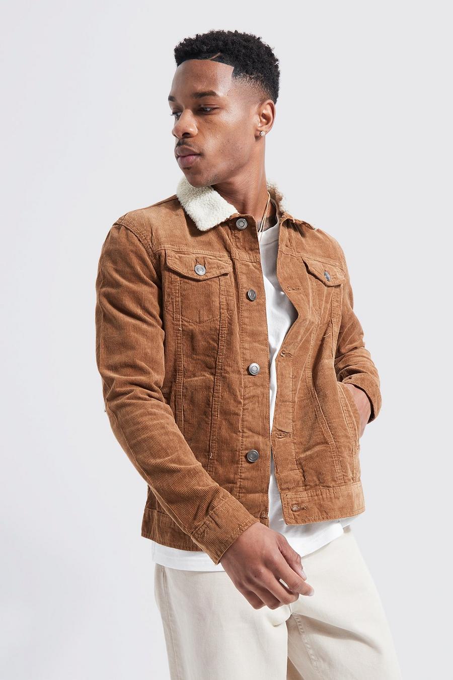 Tan Corduroy Jacket With Borg Collar image number 1