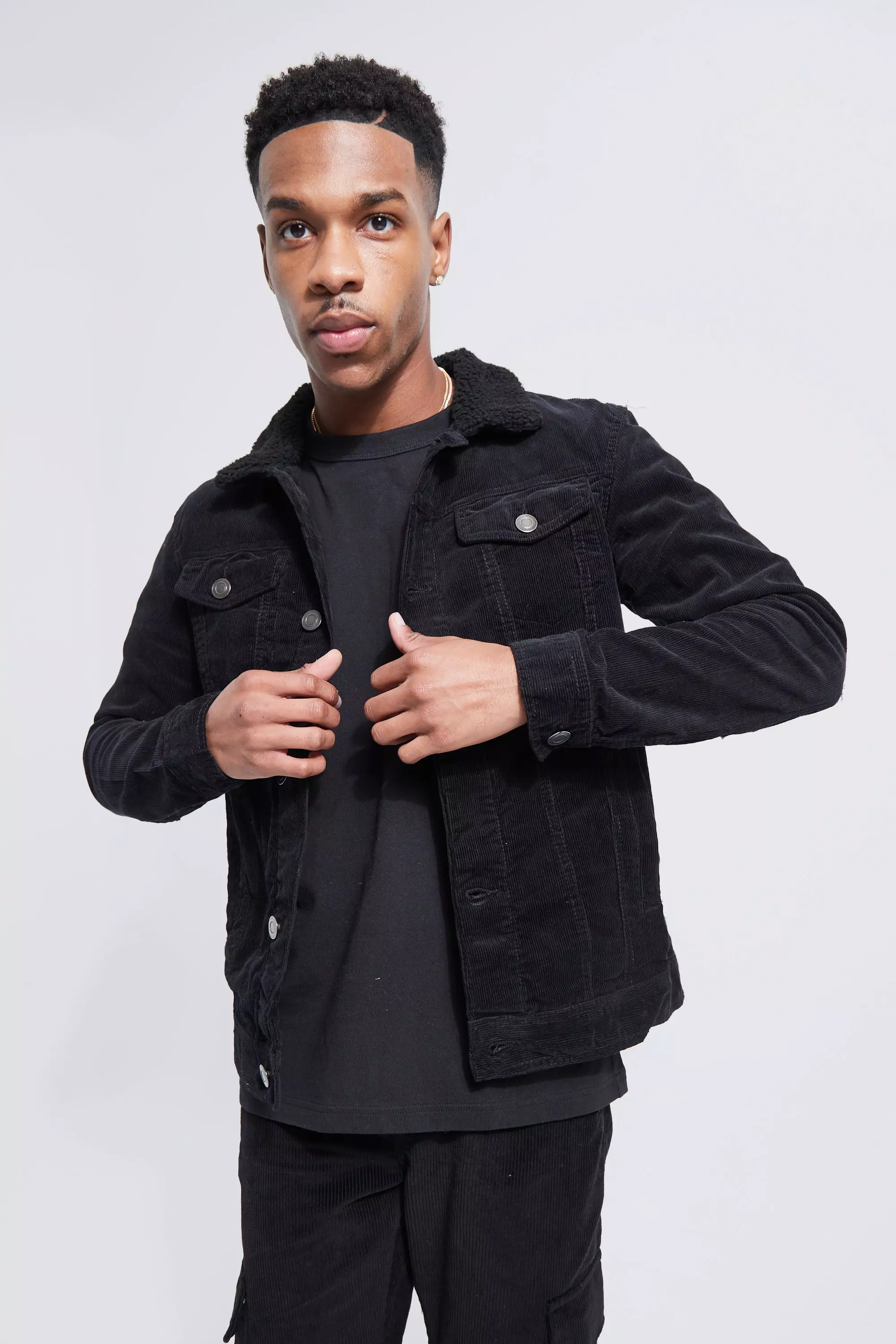Mens cord jacket with borg collar sale