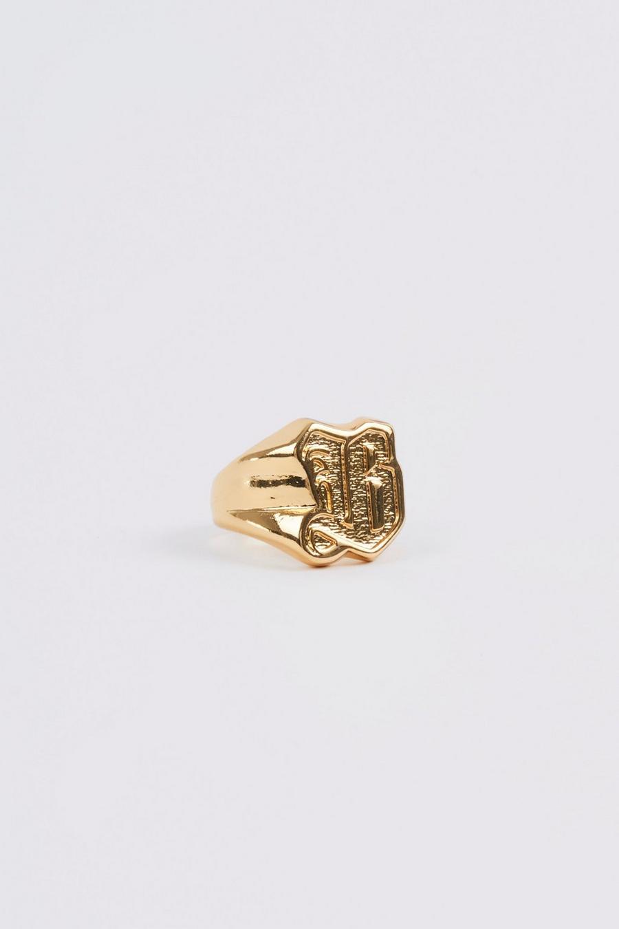 Gold metallic Gothic B Signet Ring image number 1