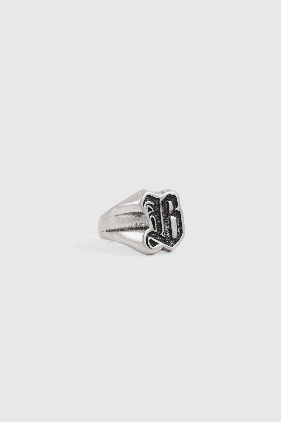 Silver Gothic B Signet Ring