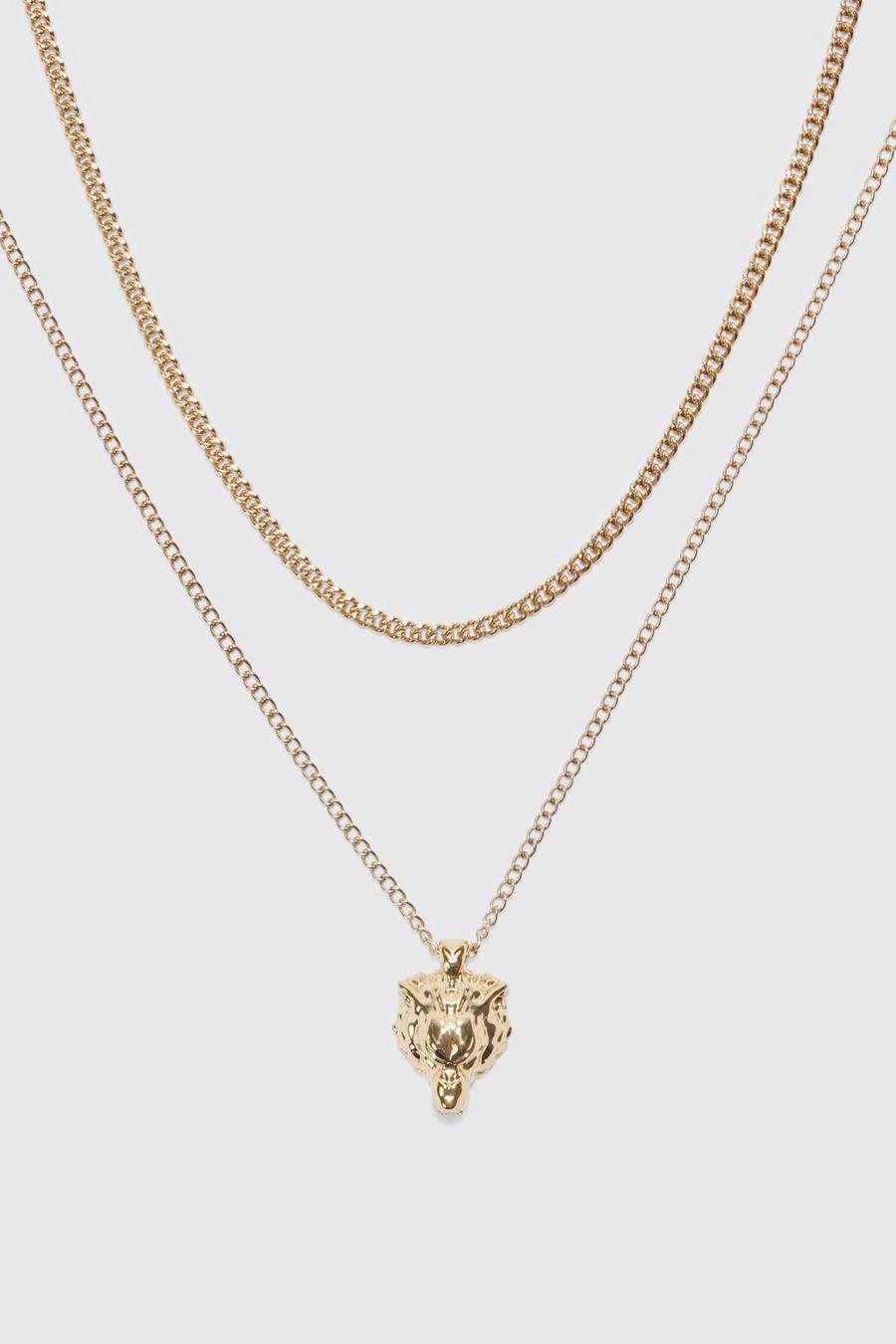 Gold metallic Animal Pendant Double Layer Necklace