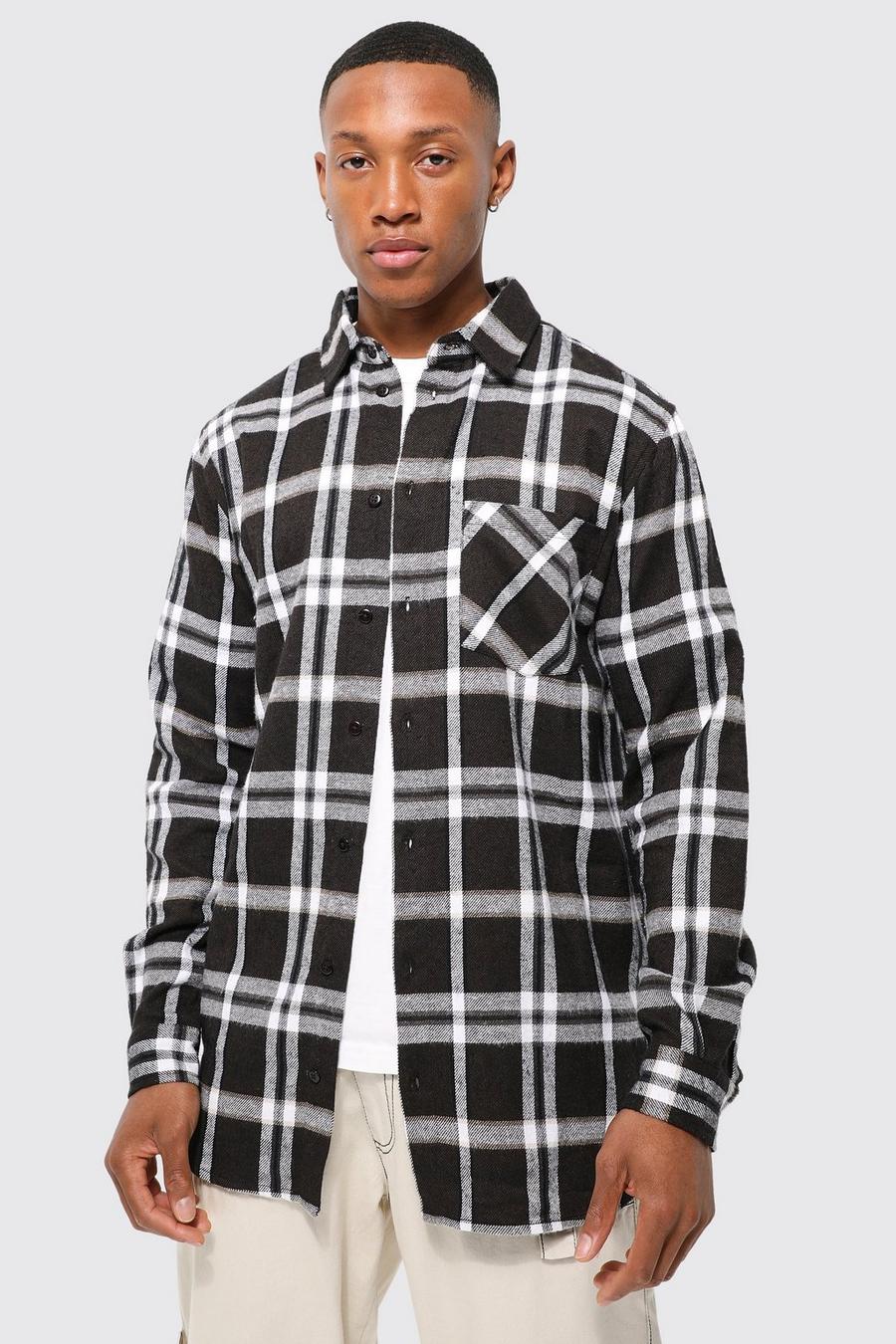 Chocolate brown Longline Large Scale Check Shirt