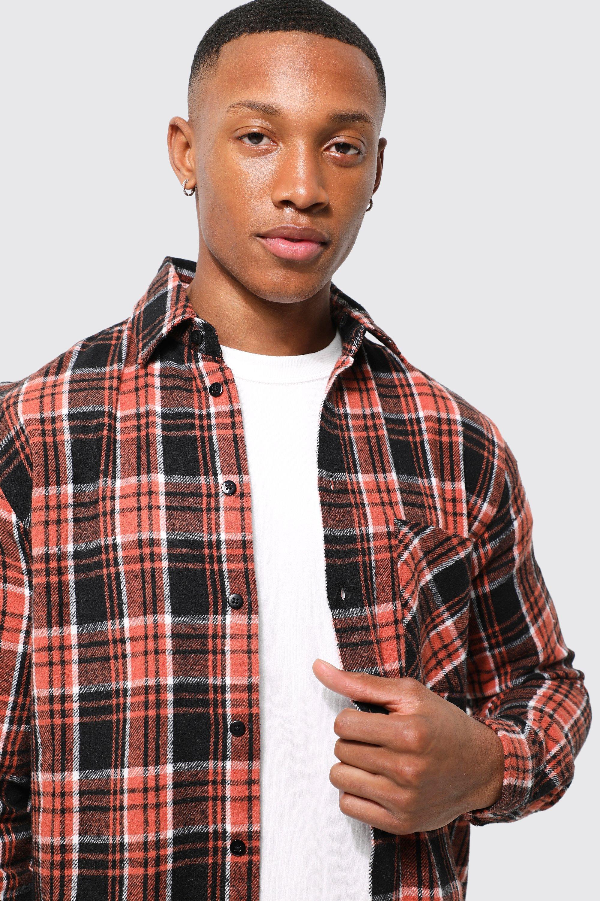 Orange black check store shirt