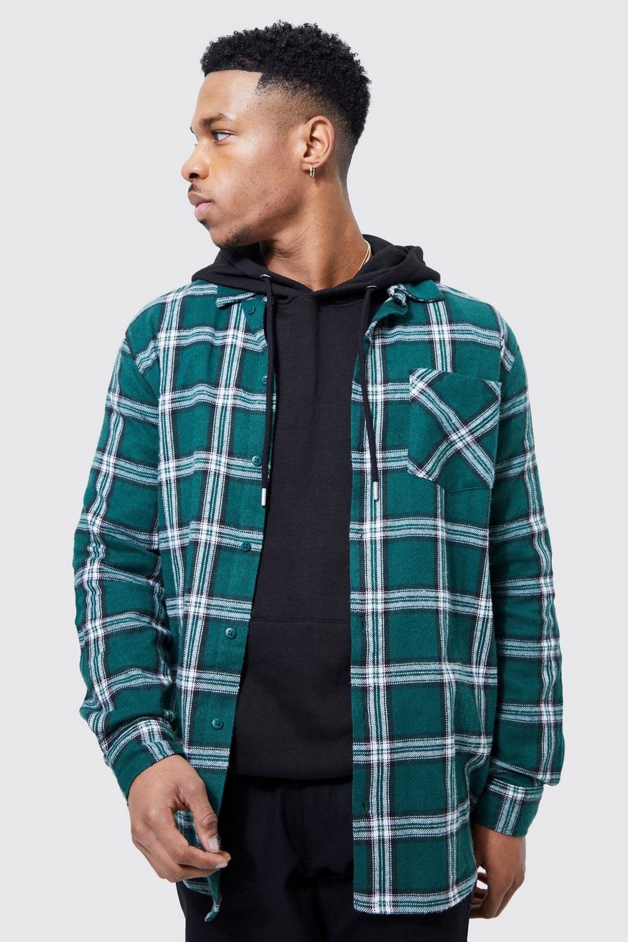 Forest green Longline Brushed Check Shirt