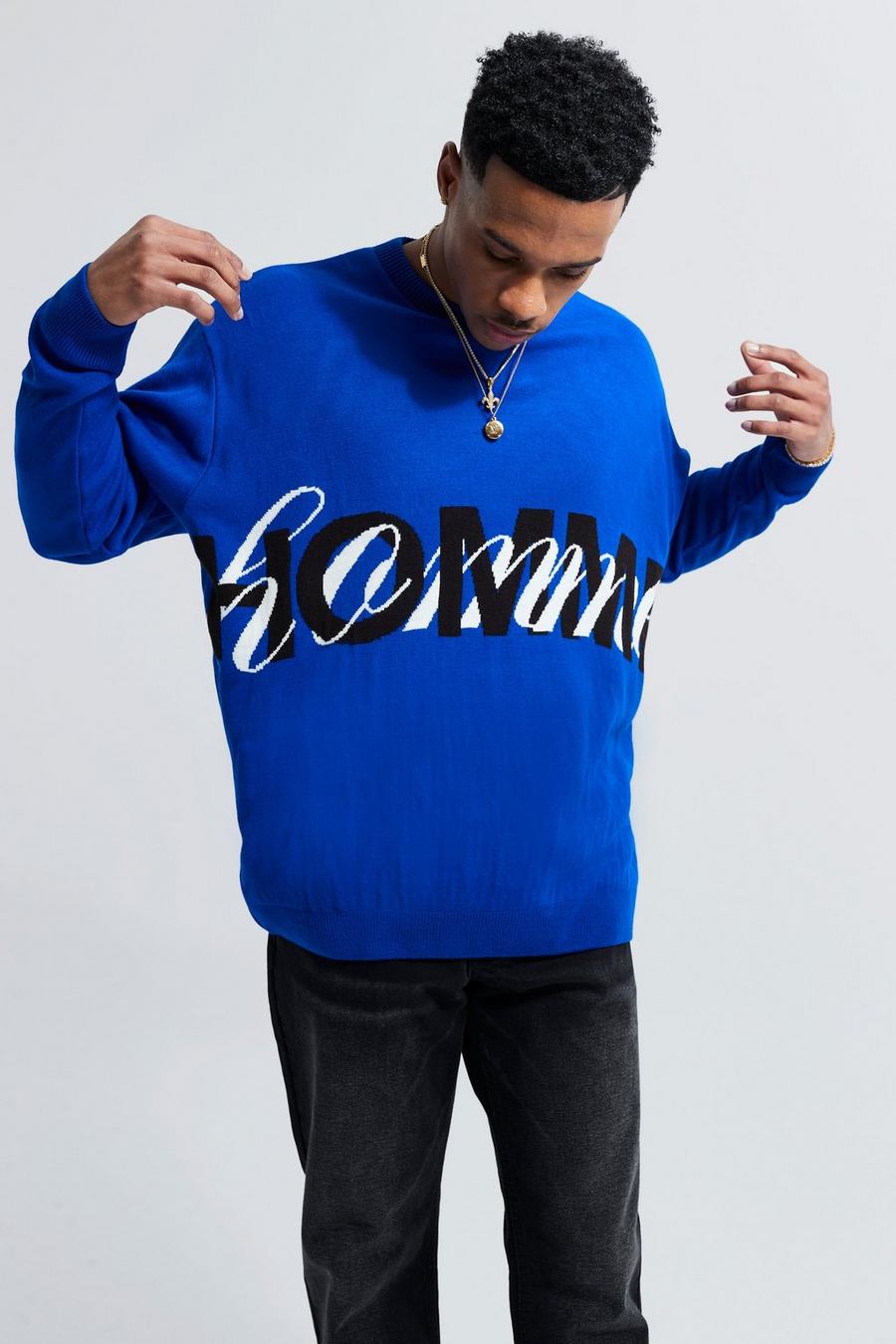Blue Double Homme Oversized Knitted Jumper