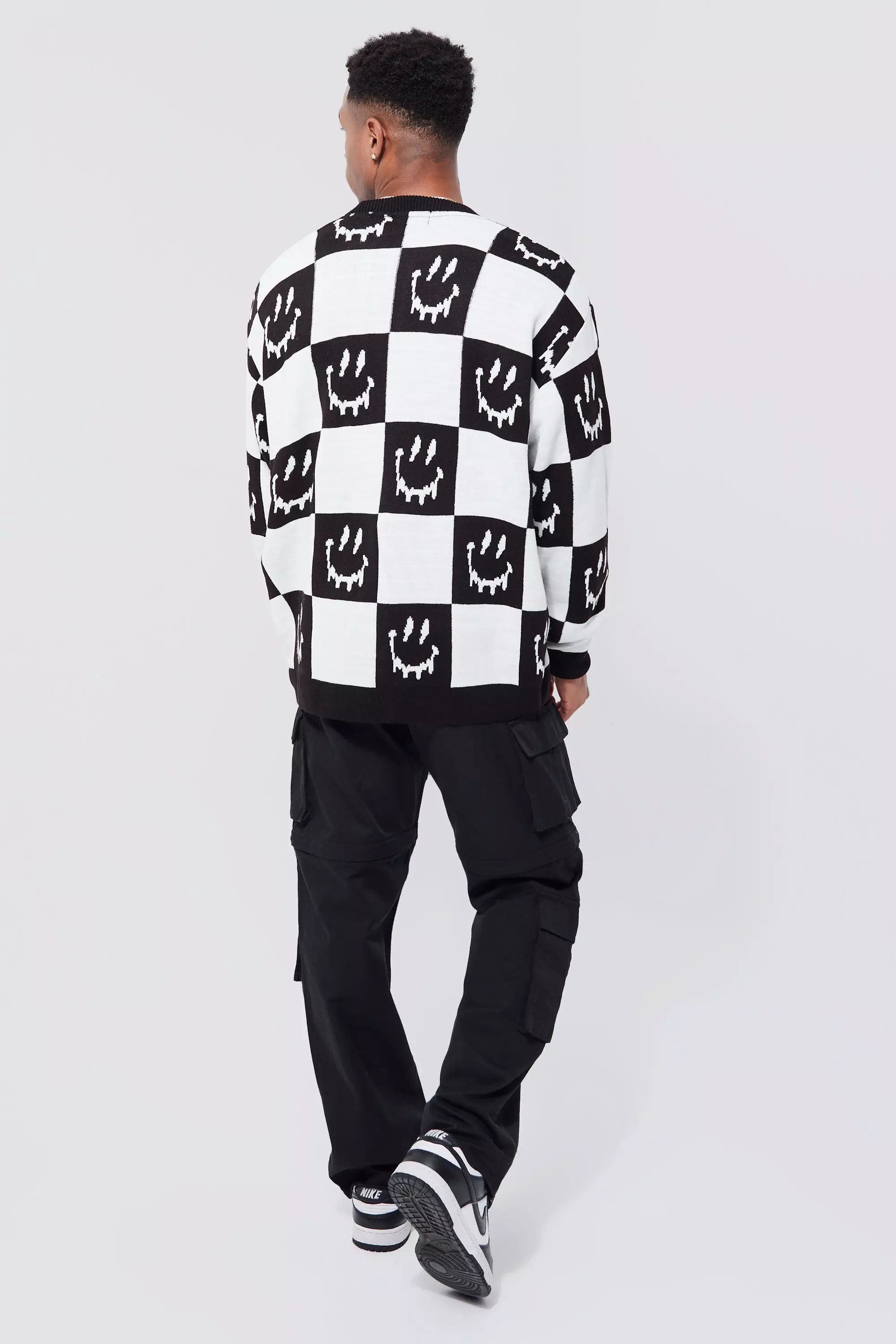 Ecru Checkerboard Face Oversized Knitted Jumper alternative image