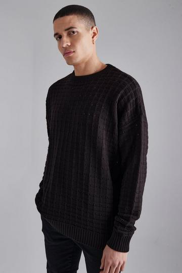 Oversized Stripe Open Stitch Jumper black