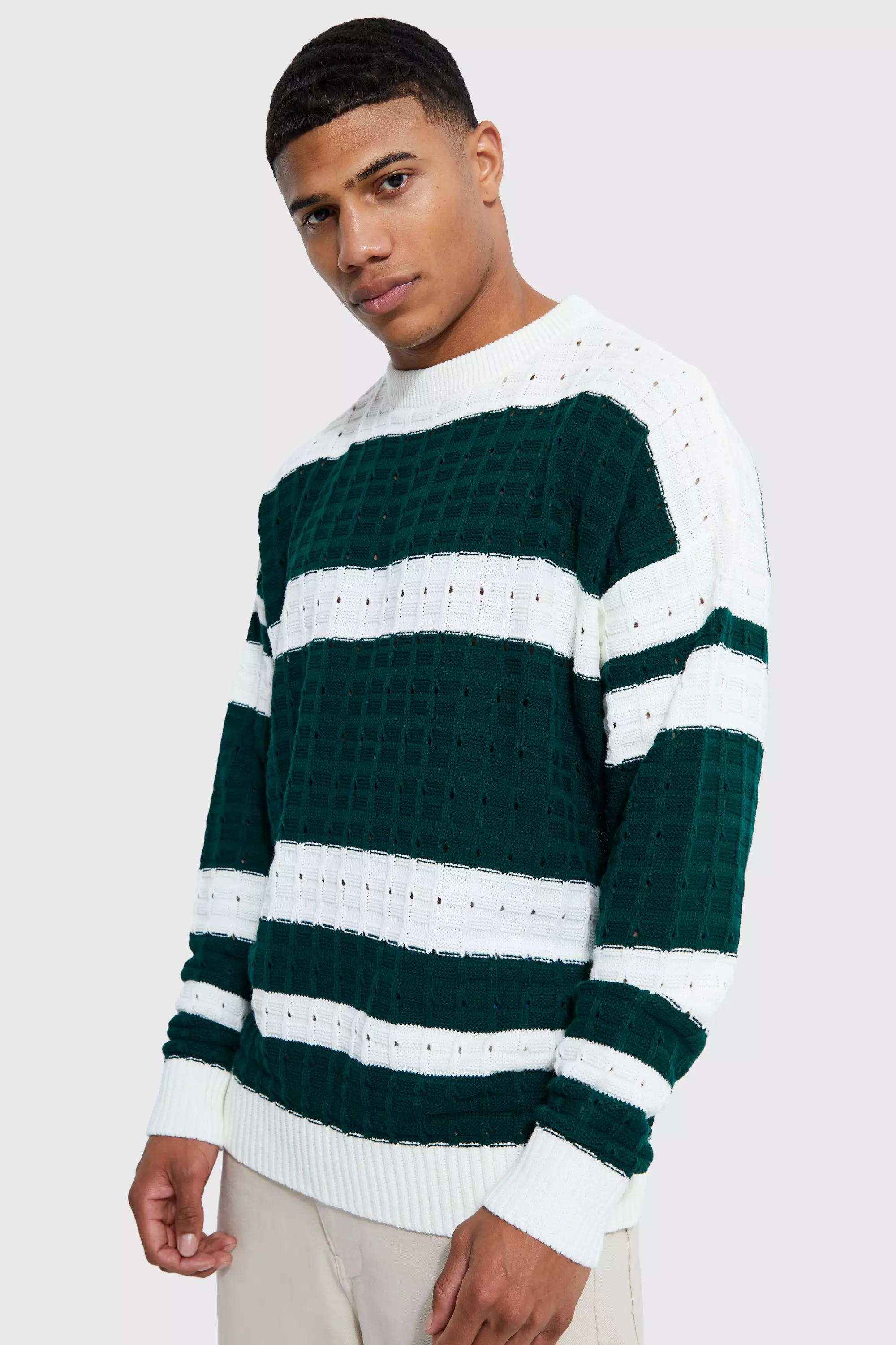 Ecru Oversized Stripe Open Stitch Jumper alternative image