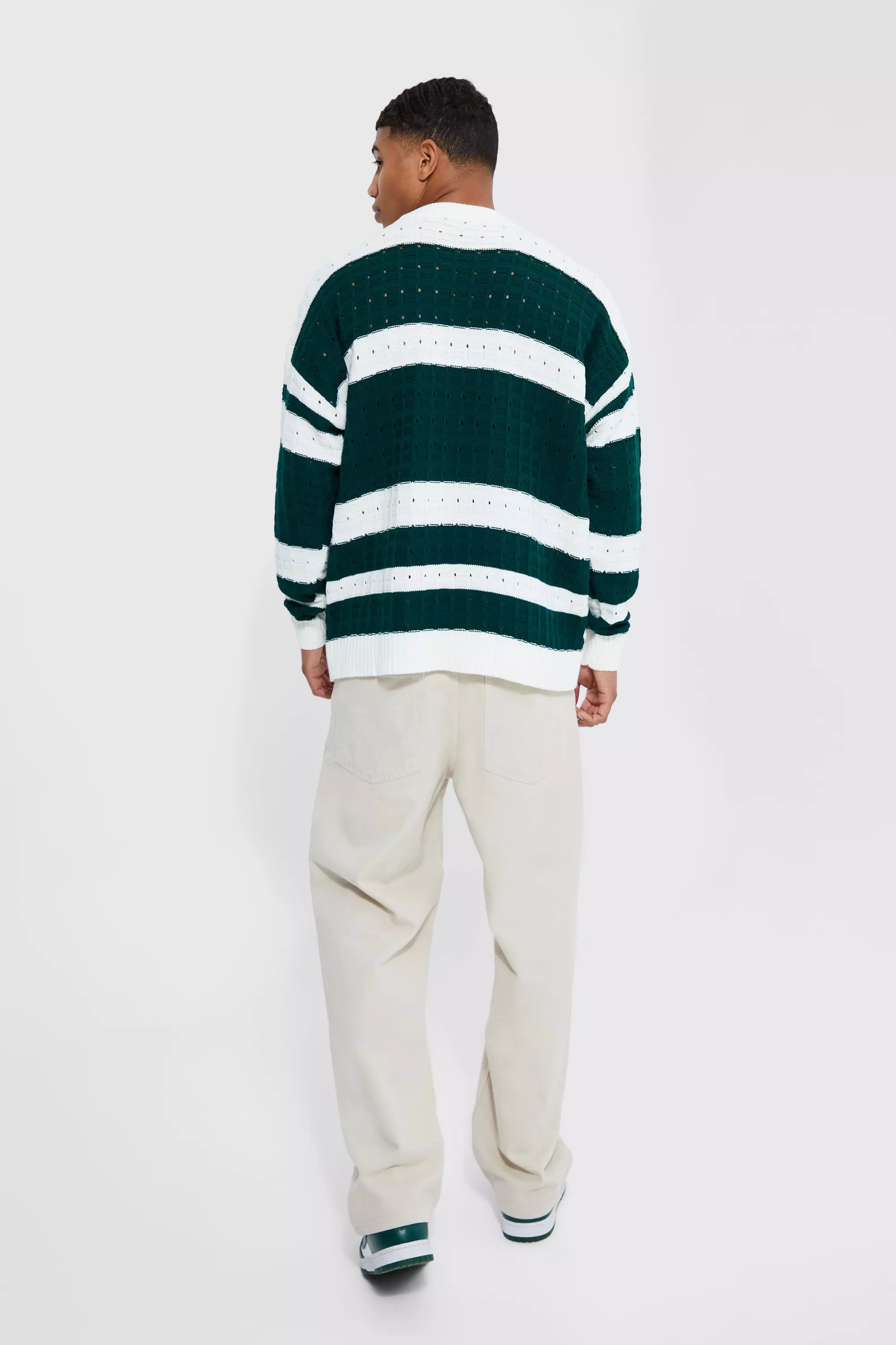 Ecru Oversized Stripe Open Stitch Jumper alternative image