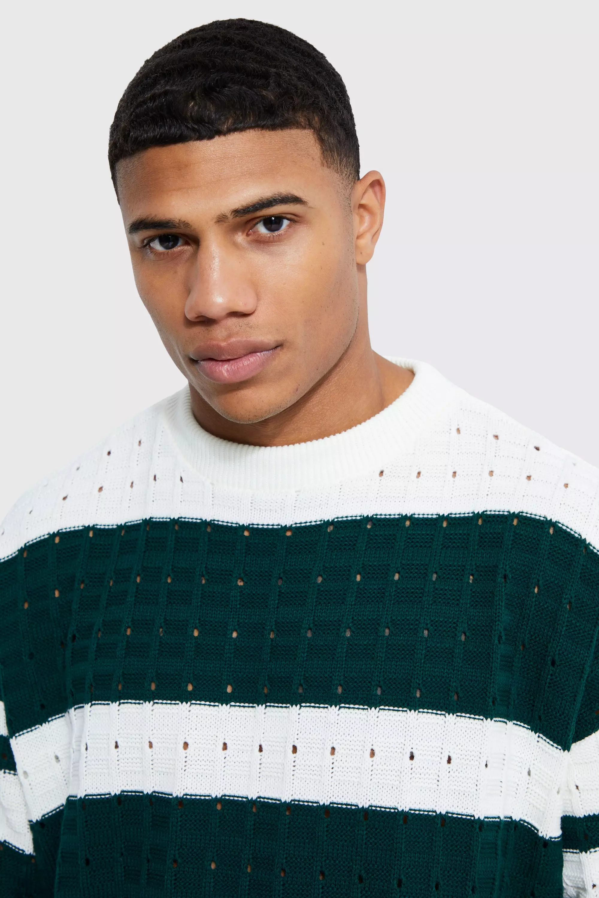 Ecru Oversized Stripe Open Stitch Jumper alternative image