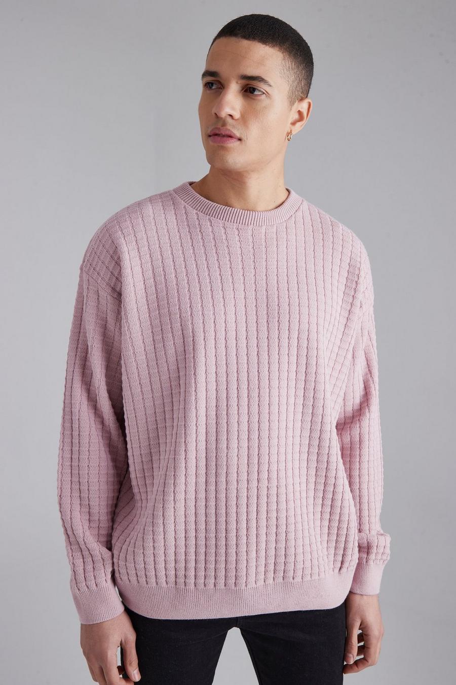 Mauve Oversized Popcorn Texture Knitted Jumper image number 1