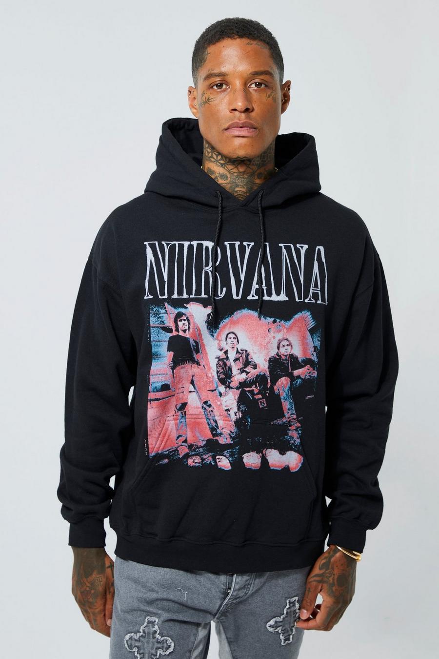 Sudadera con capucha oversize de Nirvana, Black image number 1