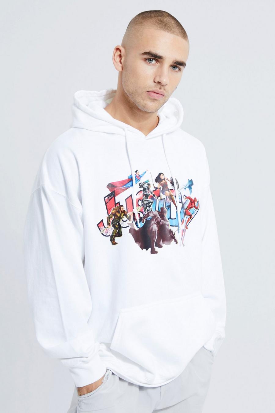 White Oversized Justice League License Hoodie image number 1