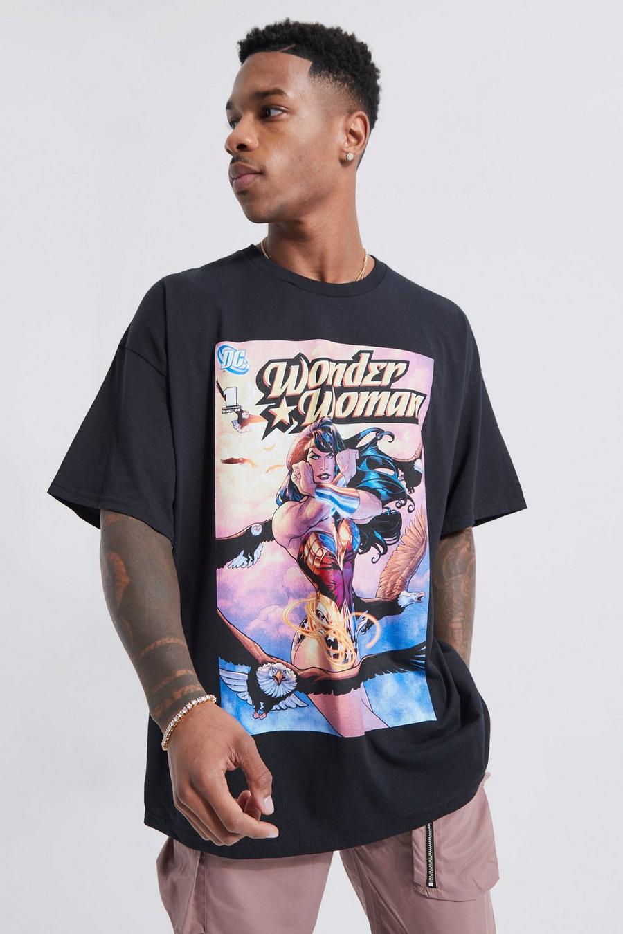 Black Oversized Wonder Woman License T-shirt image number 1