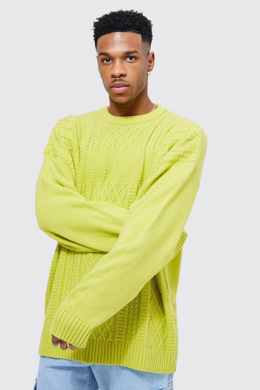 Pullover oversize in maglia intrecciata Limited, Lime gerde