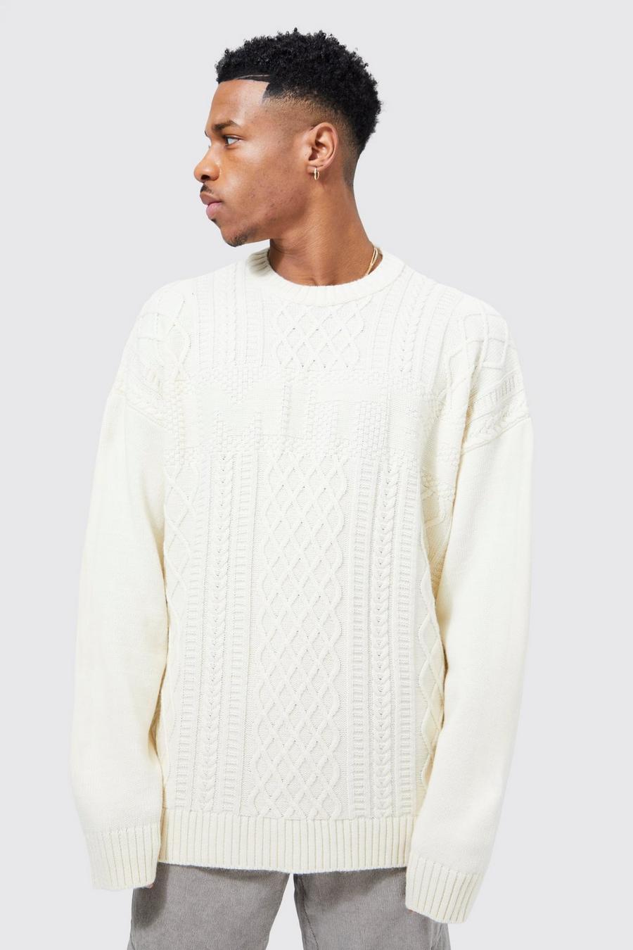 Ecru vit Limited Cable Oversized Knitted Jumper