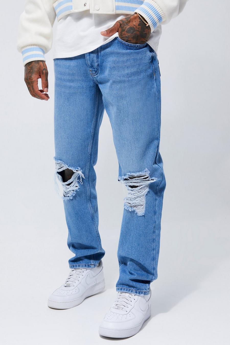 Light blue Straight Leg Ripped Jeans image number 1