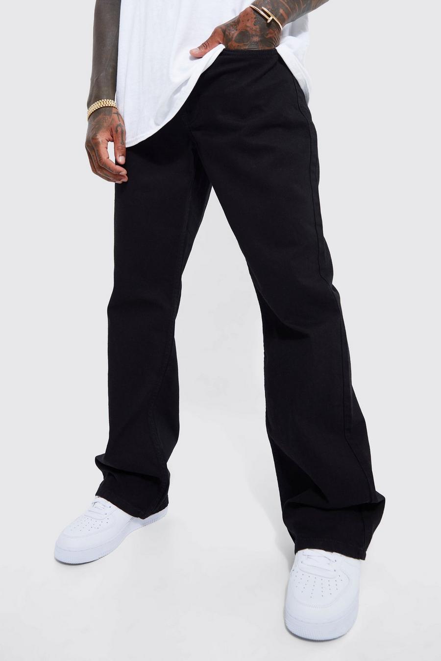 שחור אמיתי ג'ינס מתרחב מבד קשיח בגזרה משוחררת image number 1