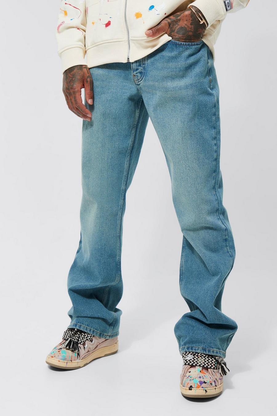 Jeans rilassati in denim rigido, Antique wash azzurro