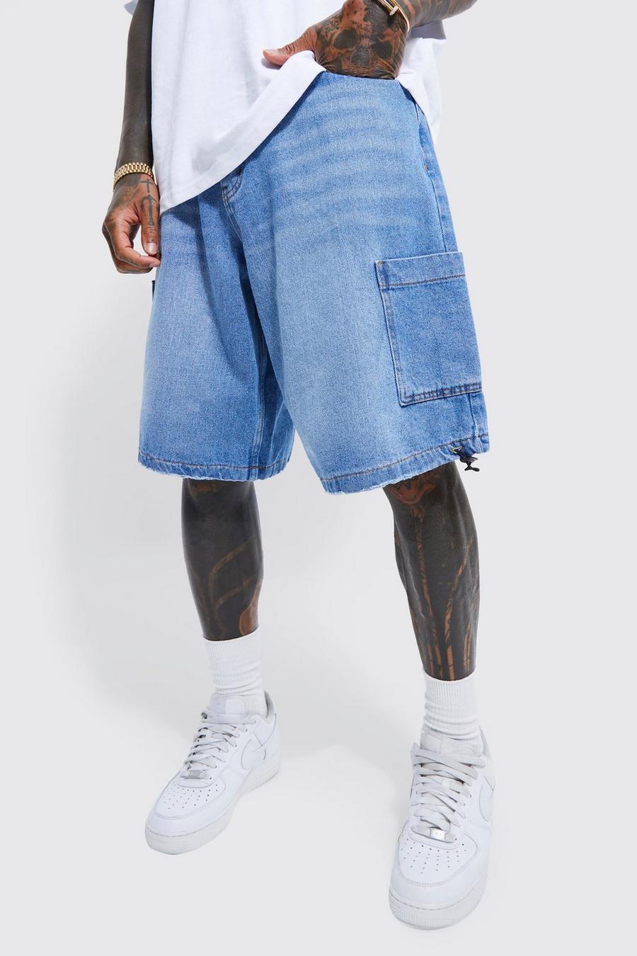 Light blue Cargo Parachute Denim Shorts image number 1