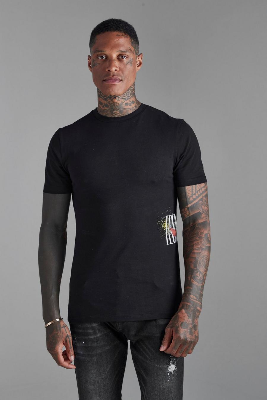 Black Muscle Fit Homme Paint Splatter T-shirt