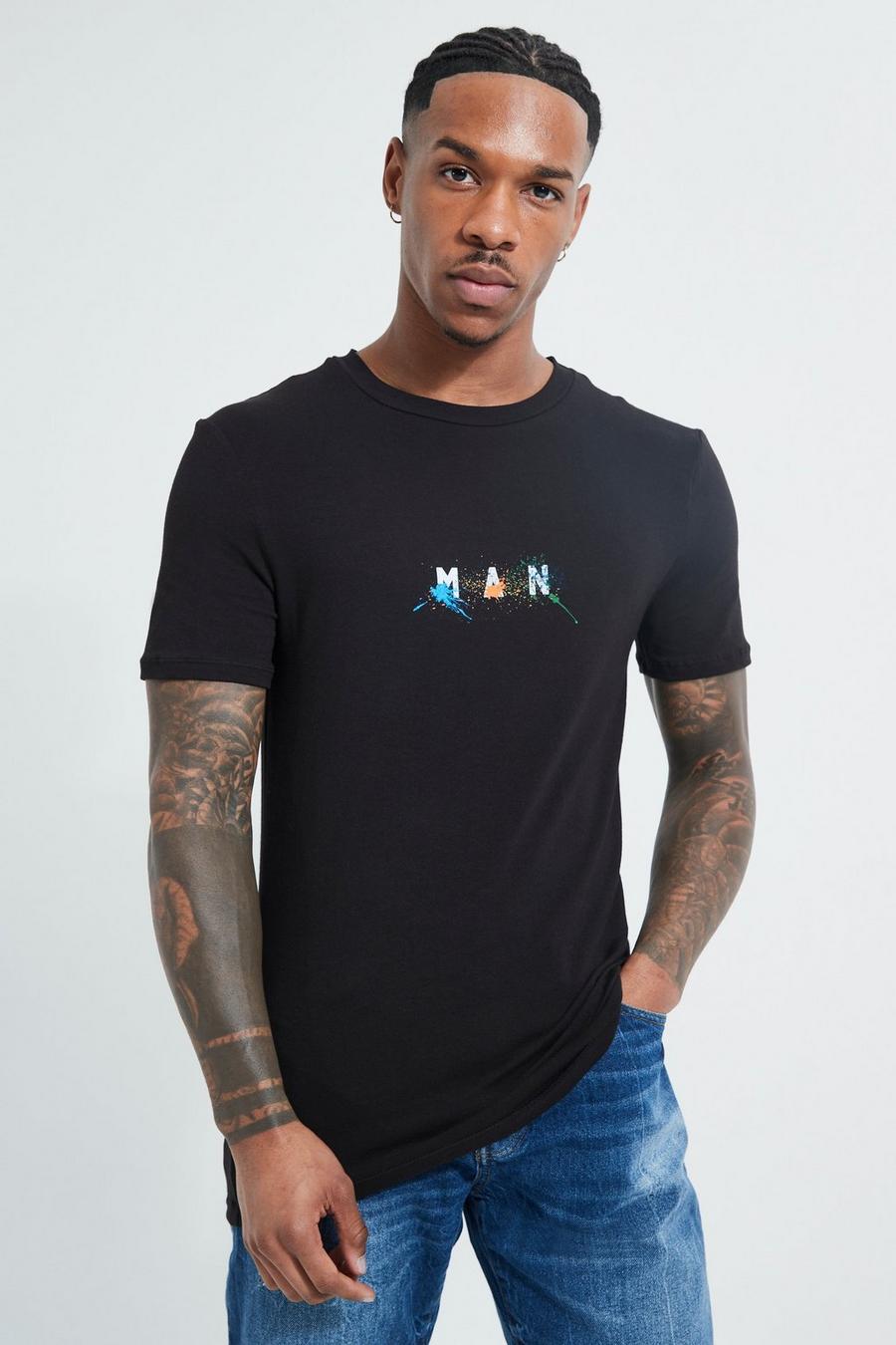 T-shirt moulant à taches de peinture - MAN, Black noir
