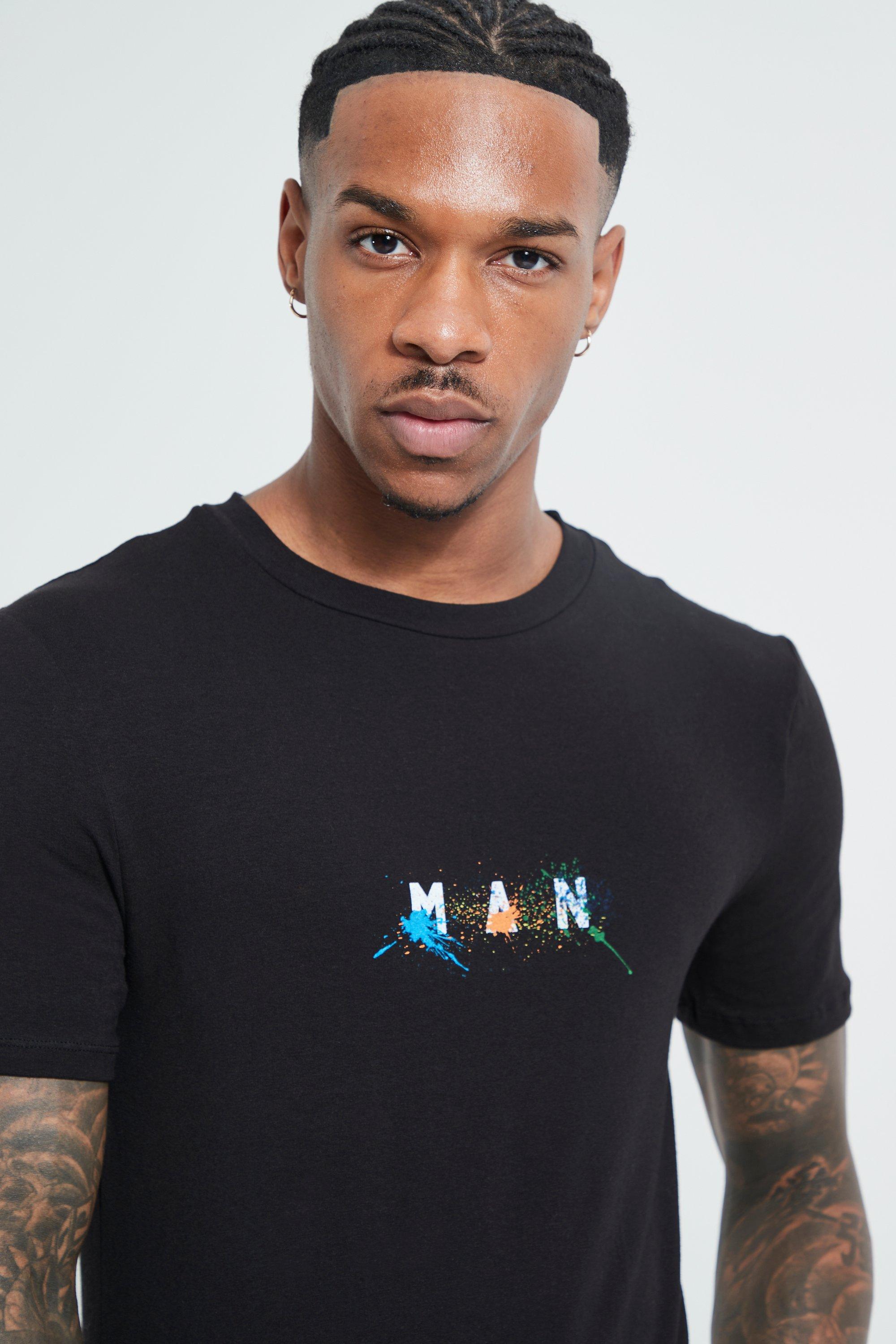 T shirt moulant taches de peinture MAN