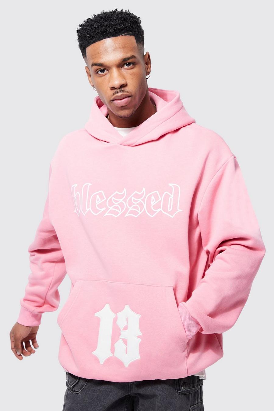 Pink Oversized Multi Graphic Hoodie image number 1