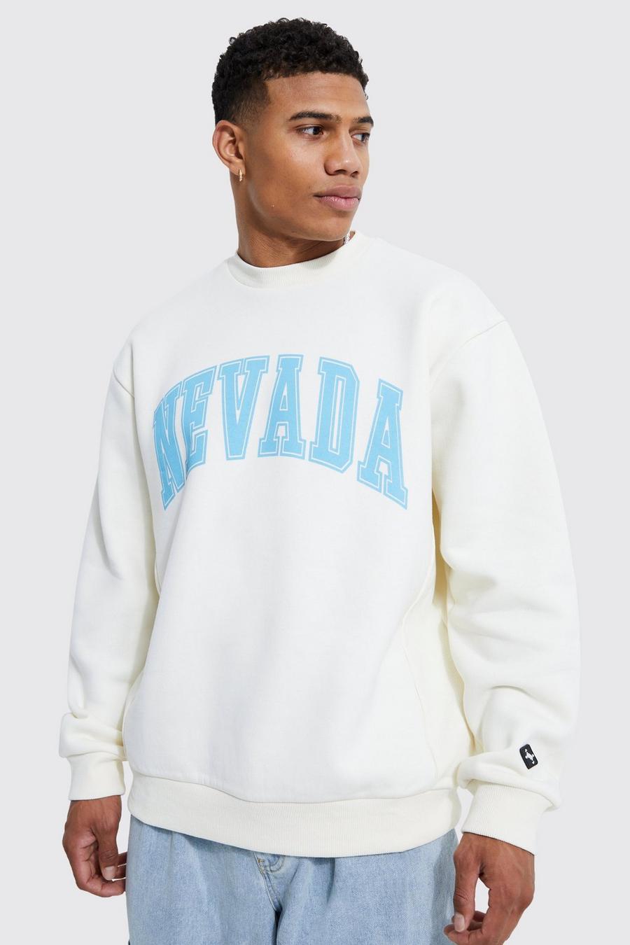 Ecru blanc Oversized Varsity Graphic Ribbed Sweatshirt