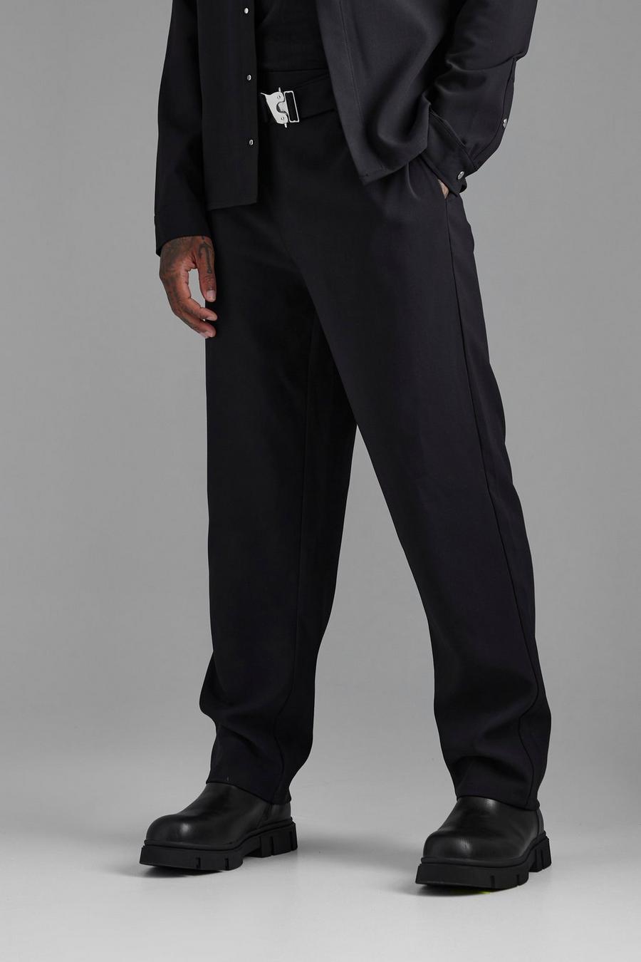 Pantalón deportivo recto elegante con hebilla, Black image number 1