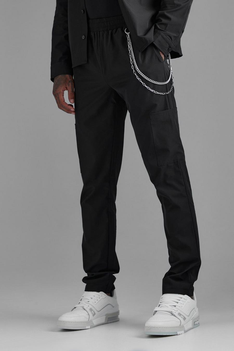 Black Smart Cargo Skinny Jogger Trouser With Chain image number 1