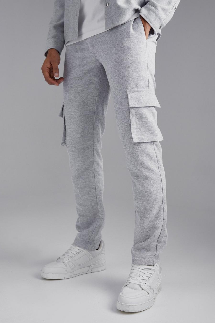 Grey Textured Smart Slim Cargo Trouser image number 1