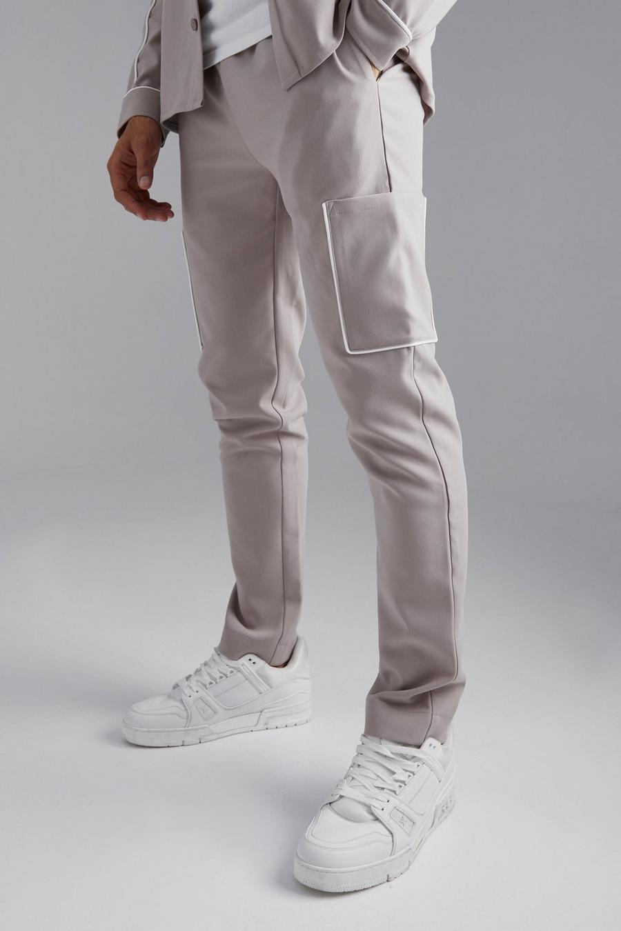 Beige Smart Piping Skinny Jogger Trouser image number 1