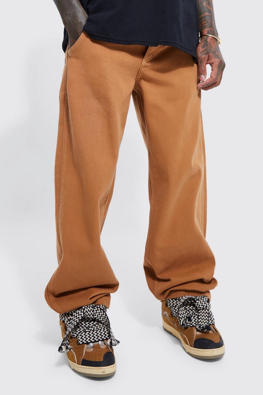 Brown Baggy Contrast Stitch Jeans  image number 1