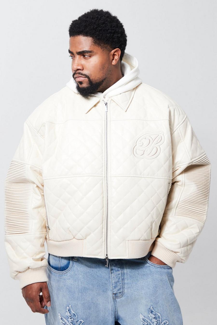 Ecru Plus Boxy Fit Pu Quilted Collared Bomber image number 1