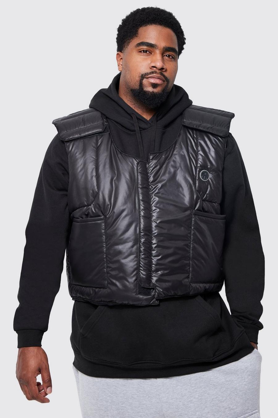 Black Plus Padded Gilet With Concealed Placket image number 1