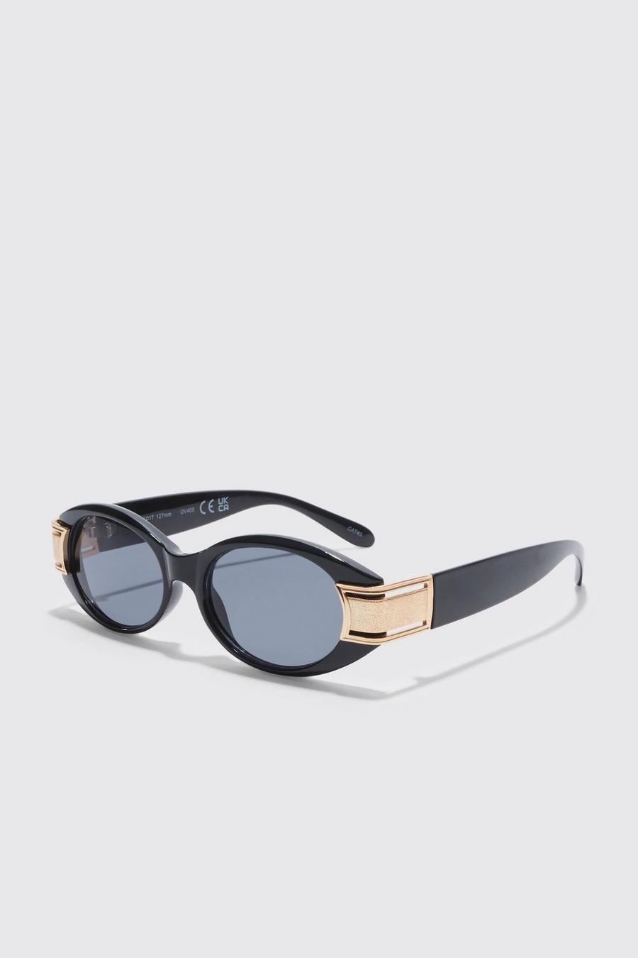 Black Narrow Oval Hinge Detail Sunglasses image number 1