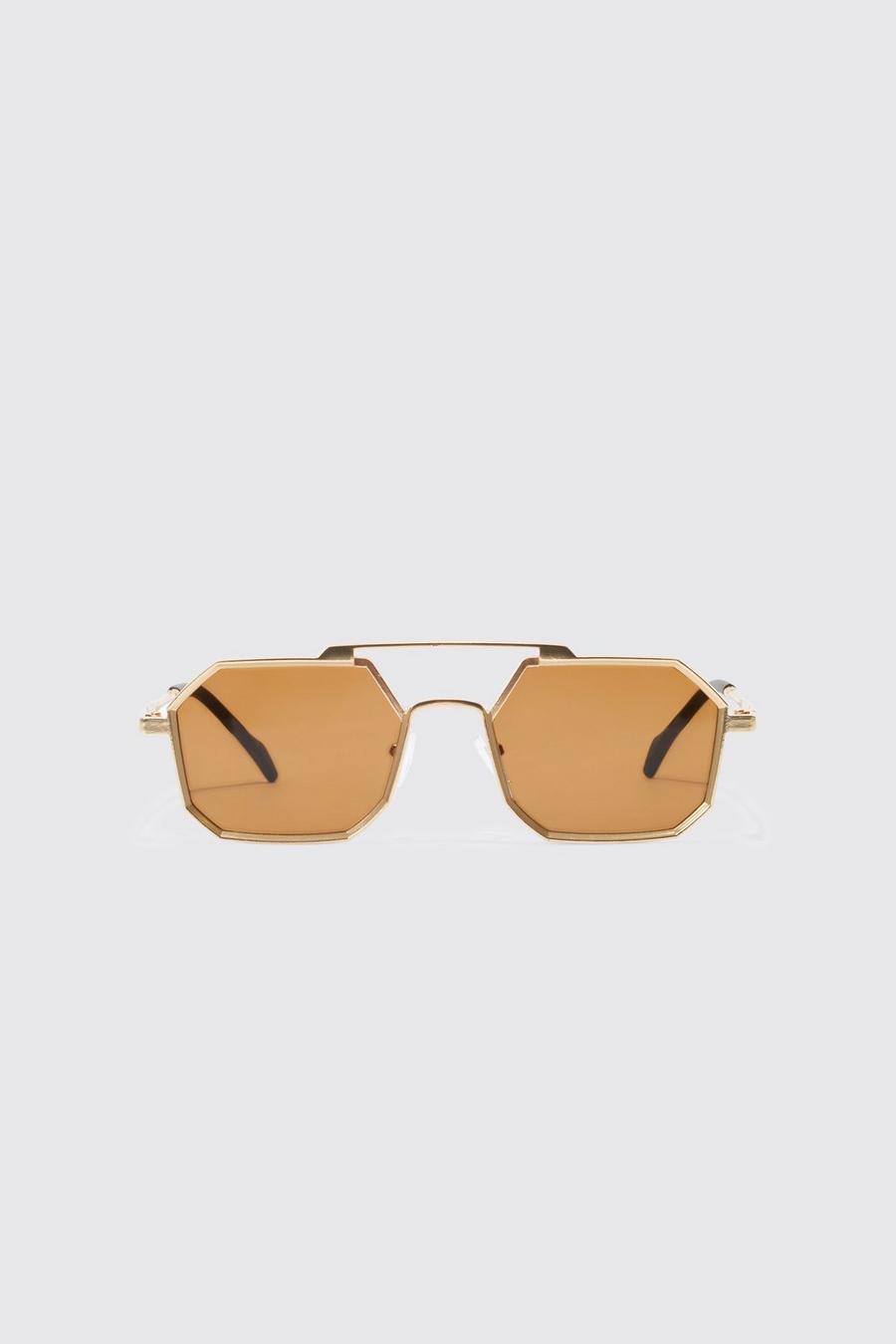 Sechseckige Pilotenbrille, Gold metallic
