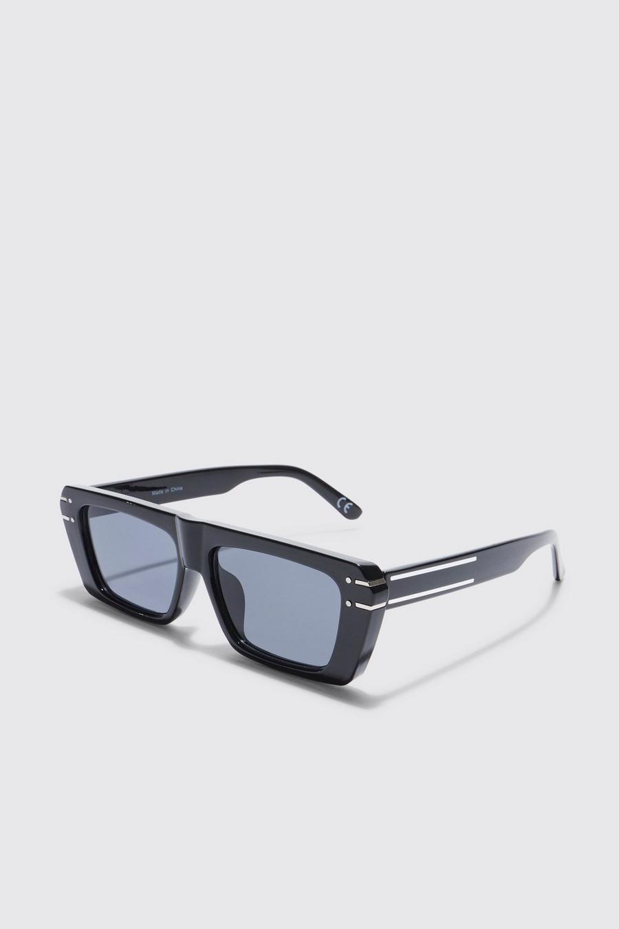 Flat Brow Rectangle Sunglasses, Black nero