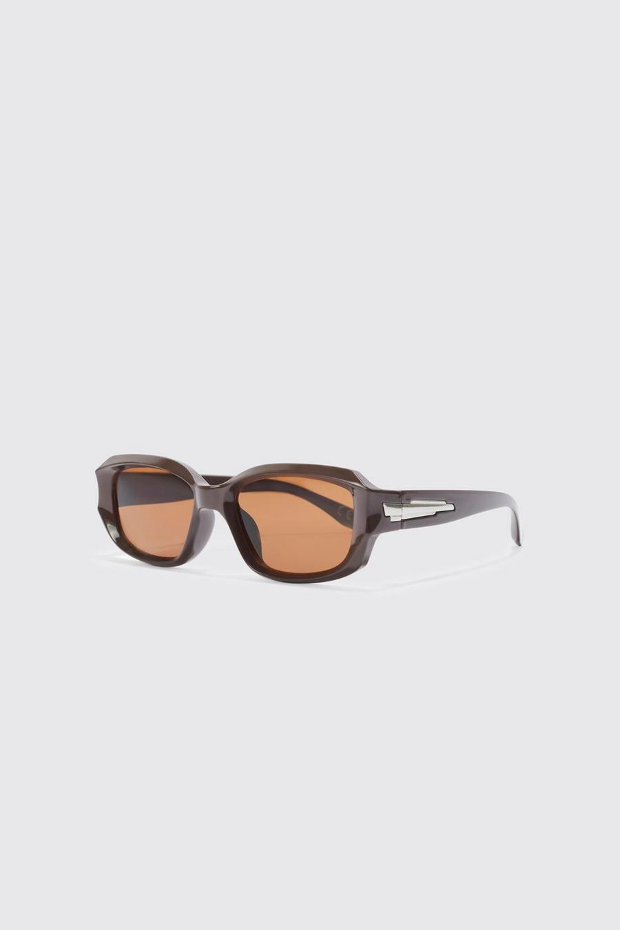 Eckige Sonnenbrille mit Detail, Brown marron