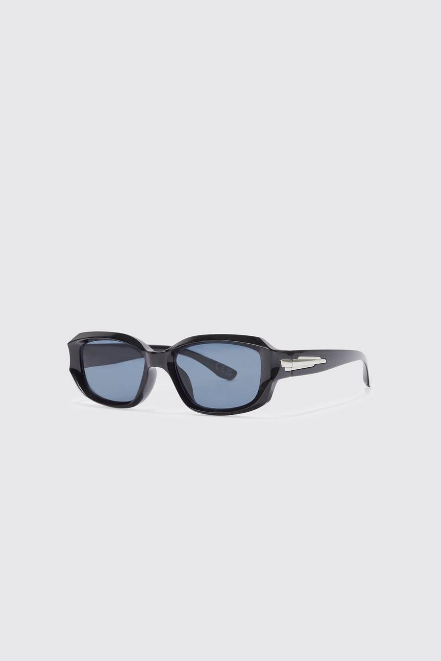 Gafas de sol rectangulares con detalle de bisagras, Black negro