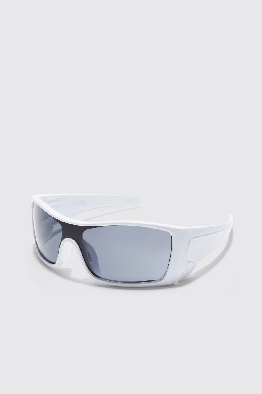 White Rectangle Wrap Sunglasses