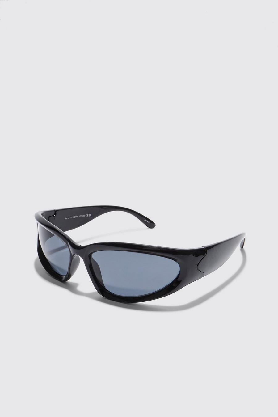 Black Angled Lens Wrap Sunglasses image number 1
