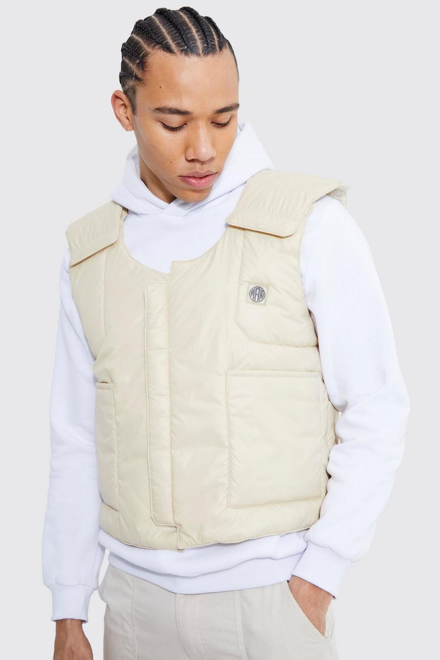 Stone Tall Padded Gilet With Concealed Placket  image number 1