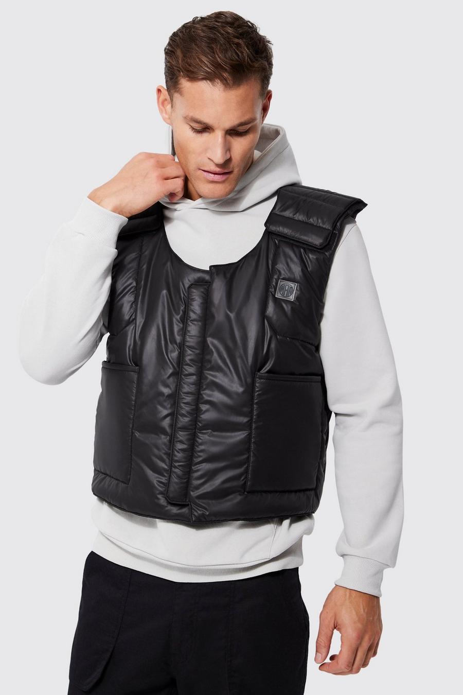 Black Tall Padded Gilet With Concealed Placket image number 1