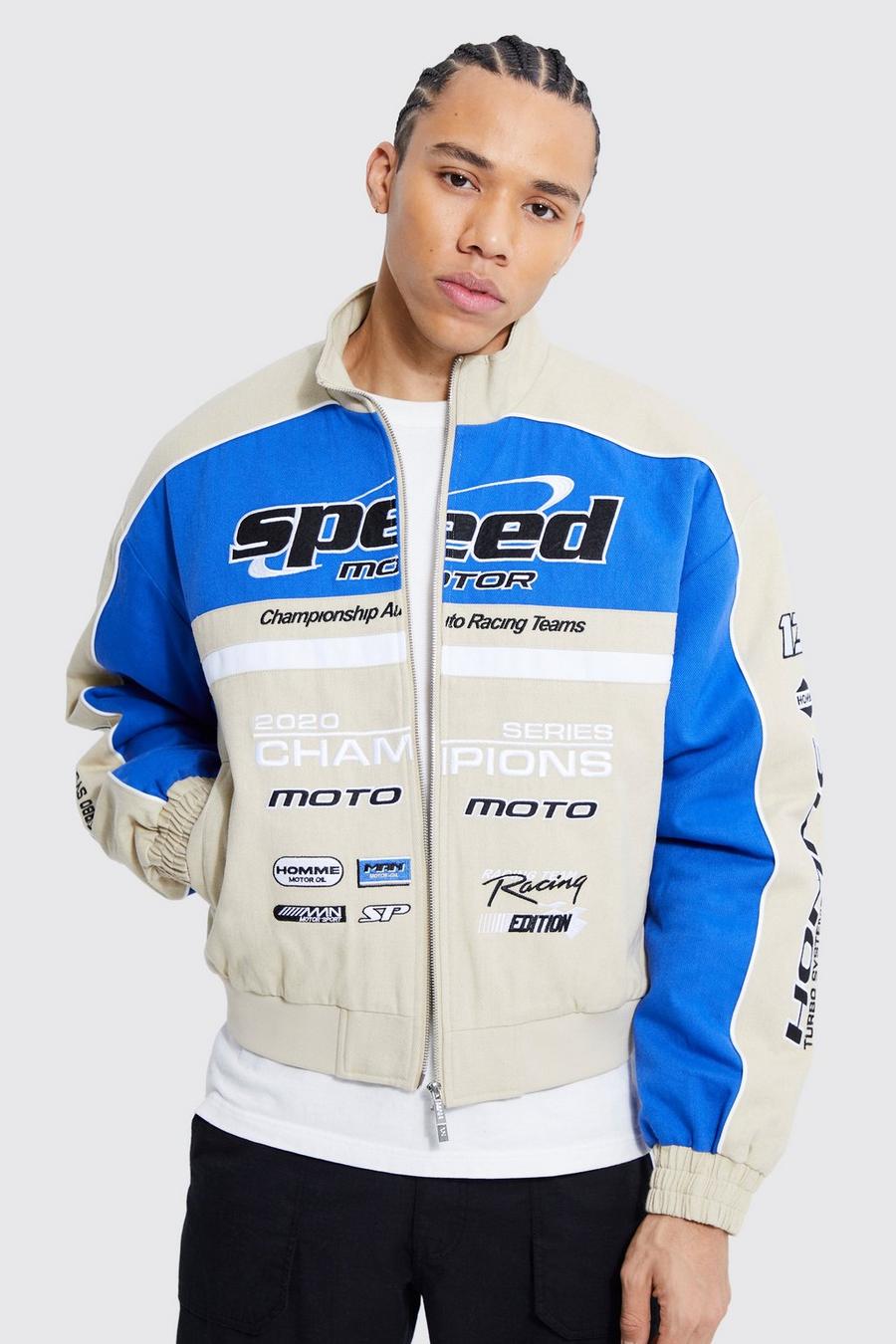 Blue Tall Boxy Fit Speed Moto Jacket