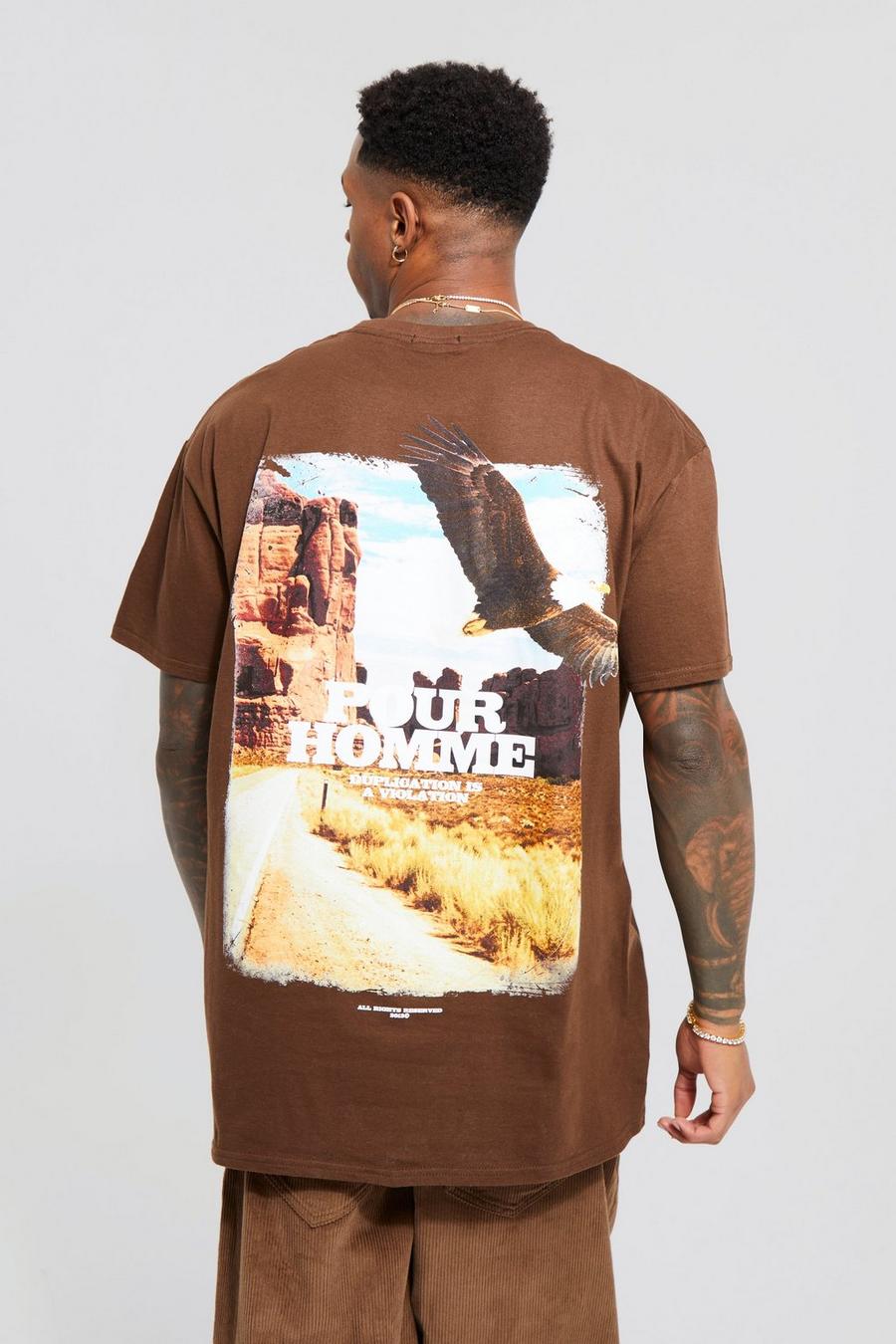 Chocolate Oversized Pour Homme Bird Graphic T-shirt image number 1
