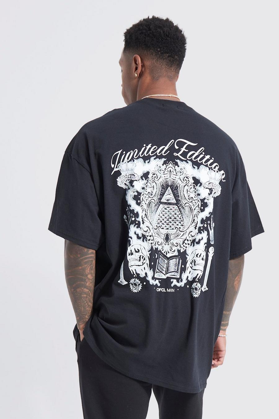 Black Oversized Limited Graphic Print T-shirt image number 1