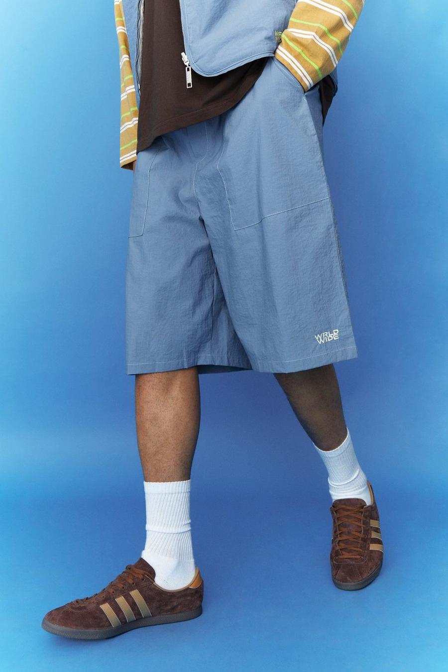 Pantalón corto oversize de nailon, Light blue image number 1